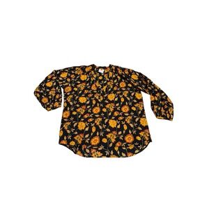 Aish Long Sleeve Floral Blouse Orange Black‎ Womens Size Small Boho